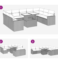 10-tlg. Garten-Sofagarnitur mit Kissen Schwarz Poly Rattan