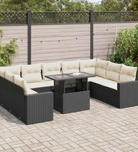 10-tlg. Garten-Sofagarnitur mit Kissen Schwarz Poly Rattan