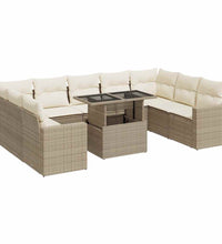 10-tlg. Garten-Sofagarnitur mit Kissen Beige Poly Rattan
