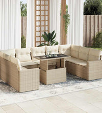 10-tlg. Garten-Sofagarnitur mit Kissen Beige Poly Rattan