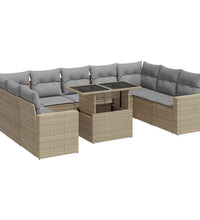 10-tlg. Garten-Sofagarnitur mit Kissen Beige Poly Rattan