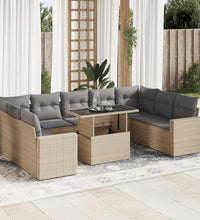 10-tlg. Garten-Sofagarnitur mit Kissen Beige Poly Rattan