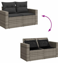 10-tlg. Garten-Sofagarnitur mit Kissen Grau Poly Rattan