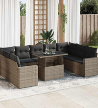 10-tlg. Garten-Sofagarnitur mit Kissen Grau Poly Rattan