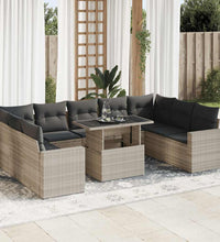 10-tlg. Garten-Sofagarnitur mit Kissen Hellgrau Poly Rattan