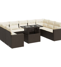10-tlg. Garten-Sofagarnitur mit Kissen Braun Poly Rattan