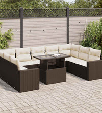 10-tlg. Garten-Sofagarnitur mit Kissen Braun Poly Rattan