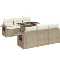 7-tlg. Garten-Sofagarnitur mit Kissen Beige Poly Rattan