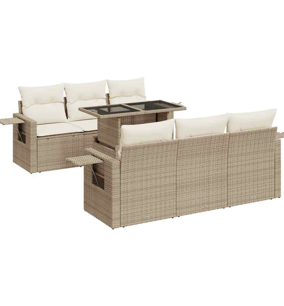 7-tlg. Garten-Sofagarnitur mit Kissen Beige Poly Rattan