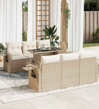 7-tlg. Garten-Sofagarnitur mit Kissen Beige Poly Rattan