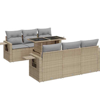 7-tlg. Garten-Sofagarnitur mit Kissen Beige Poly Rattan