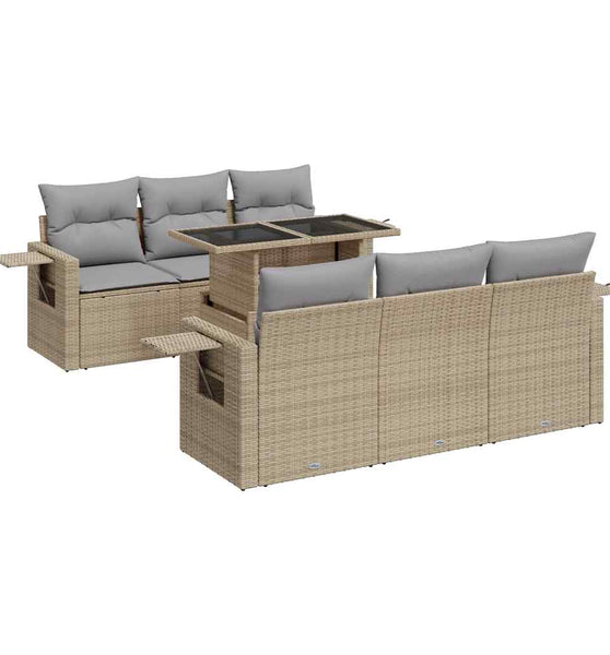 7-tlg. Garten-Sofagarnitur mit Kissen Beige Poly Rattan