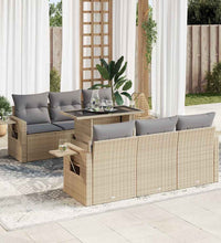 7-tlg. Garten-Sofagarnitur mit Kissen Beige Poly Rattan
