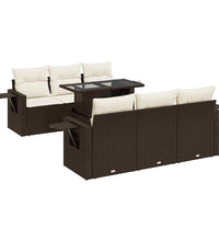 7-tlg. Garten-Sofagarnitur mit Kissen Braun Poly Rattan