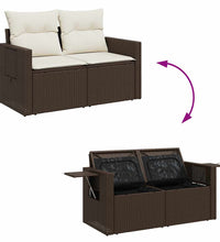 7-tlg. Garten-Sofagarnitur mit Kissen Braun Poly Rattan