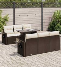 7-tlg. Garten-Sofagarnitur mit Kissen Braun Poly Rattan