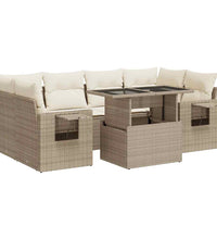 7-tlg. Garten-Sofagarnitur mit Kissen Beige Poly Rattan