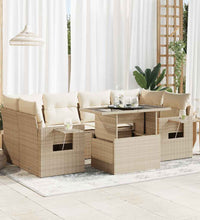 7-tlg. Garten-Sofagarnitur mit Kissen Beige Poly Rattan