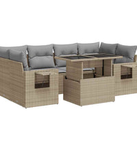 7-tlg. Garten-Sofagarnitur mit Kissen Beige Poly Rattan