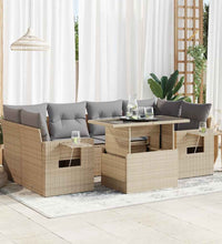7-tlg. Garten-Sofagarnitur mit Kissen Beige Poly Rattan