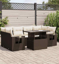 7-tlg. Garten-Sofagarnitur mit Kissen Braun Poly Rattan