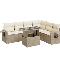7-tlg. Garten-Sofagarnitur mit Kissen Beige Poly Rattan
