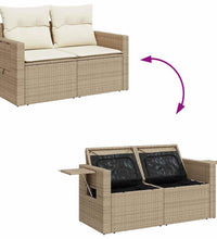 7-tlg. Garten-Sofagarnitur mit Kissen Beige Poly Rattan