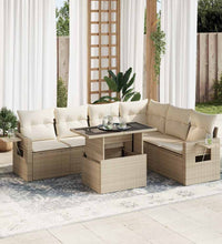 7-tlg. Garten-Sofagarnitur mit Kissen Beige Poly Rattan