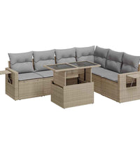 7-tlg. Garten-Sofagarnitur mit Kissen Beige Poly Rattan