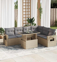 7-tlg. Garten-Sofagarnitur mit Kissen Beige Poly Rattan