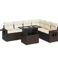 7-tlg. Garten-Sofagarnitur mit Kissen Braun Poly Rattan