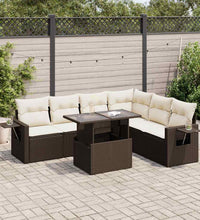 7-tlg. Garten-Sofagarnitur mit Kissen Braun Poly Rattan