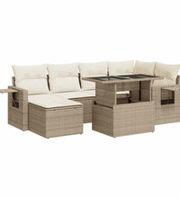 7-tlg. Garten-Sofagarnitur mit Kissen Beige Poly Rattan