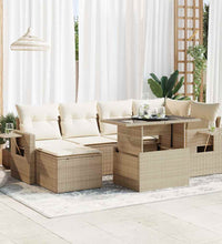7-tlg. Garten-Sofagarnitur mit Kissen Beige Poly Rattan