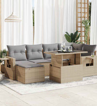 7-tlg. Garten-Sofagarnitur mit Kissen Beige Poly Rattan