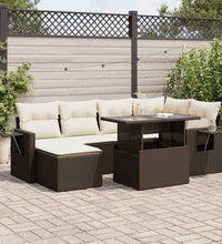7-tlg. Garten-Sofagarnitur mit Kissen Braun Poly Rattan