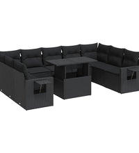 10-tlg. Garten-Sofagarnitur mit Kissen Schwarz Poly Rattan