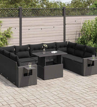 10-tlg. Garten-Sofagarnitur mit Kissen Schwarz Poly Rattan