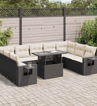 10-tlg. Garten-Sofagarnitur mit Kissen Schwarz Poly Rattan