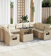 10-tlg. Garten-Sofagarnitur mit Kissen Beige Poly Rattan