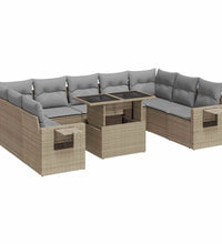 10-tlg. Garten-Sofagarnitur mit Kissen Beige Poly Rattan