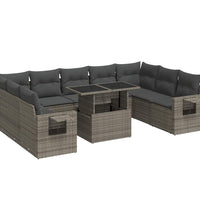 10-tlg. Garten-Sofagarnitur mit Kissen Grau Poly Rattan