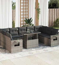 10-tlg. Garten-Sofagarnitur mit Kissen Grau Poly Rattan