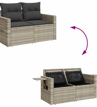 10-tlg. Garten-Sofagarnitur mit Kissen Hellgrau Poly Rattan