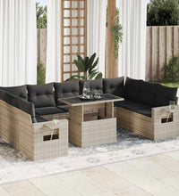 10-tlg. Garten-Sofagarnitur mit Kissen Hellgrau Poly Rattan