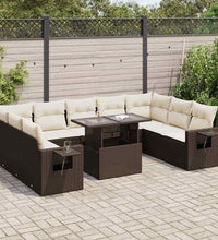10-tlg. Garten-Sofagarnitur mit Kissen Braun Poly Rattan