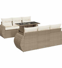 7-tlg. Garten-Sofagarnitur mit Kissen Beige Poly Rattan