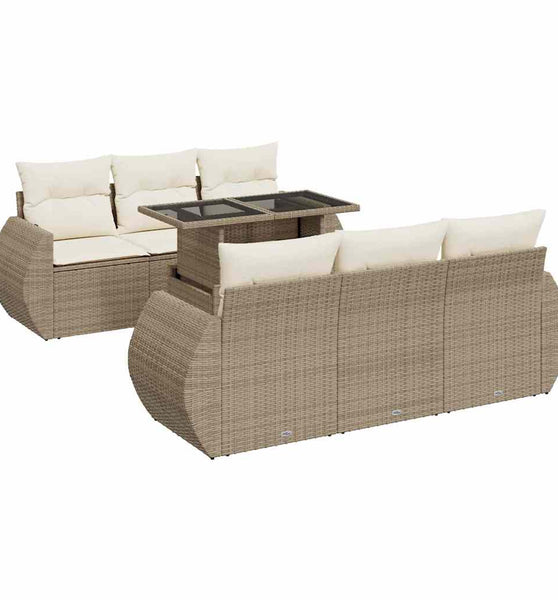7-tlg. Garten-Sofagarnitur mit Kissen Beige Poly Rattan