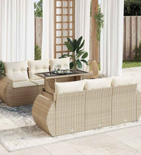 7-tlg. Garten-Sofagarnitur mit Kissen Beige Poly Rattan