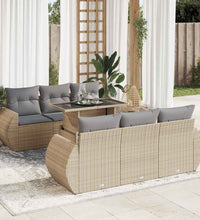 7-tlg. Garten-Sofagarnitur mit Kissen Beige Poly Rattan